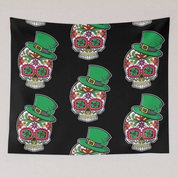 Item preview, Saint Patrick's Day Sugar Skull Sunflower Eyes Floral Design Day of the Dead Dia De Los Muertos Mardi Gras Sugar Skull (m) designed and sold by OopteesLydia.