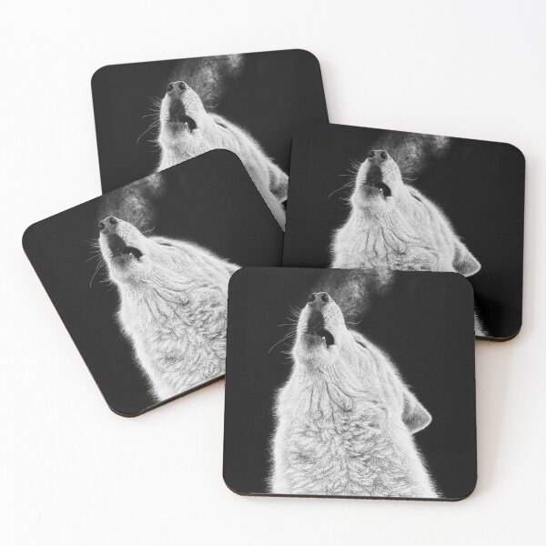 Arctic Wolf Black and White Art Coasters (Set of 4)