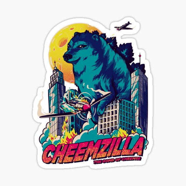 Cheemzilla - El dios de Cheemse | Azul | Kaiju Shiba Inu Doggo Wacky and Uncharacteristic Ironic Dank Memes | Dogezilla Dux Dogzilla | Bonk Dorime | Mucho guau | Kaijuismo | luna de queso | Cheemsburbismo Pegatina