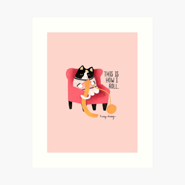 Knitting Cat Art Print