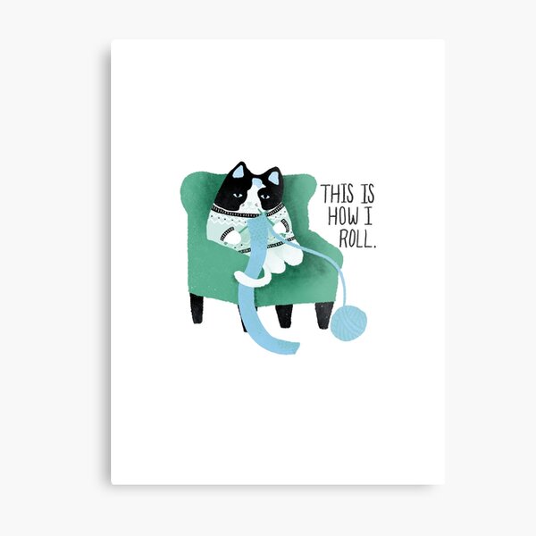 Knitting Cat - blue/green Metal Print