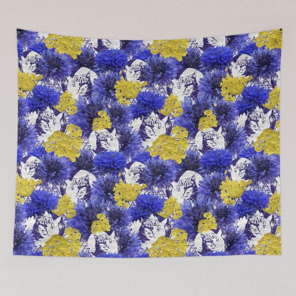Item preview, Fierce Cat and Flowers Collage Pattern  designed and sold by Michelebuttons.