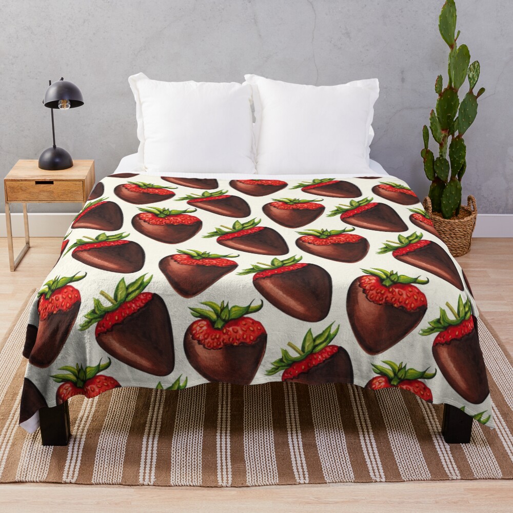 Chocolate Covered Strawberry Pattern - White Throw Blanket