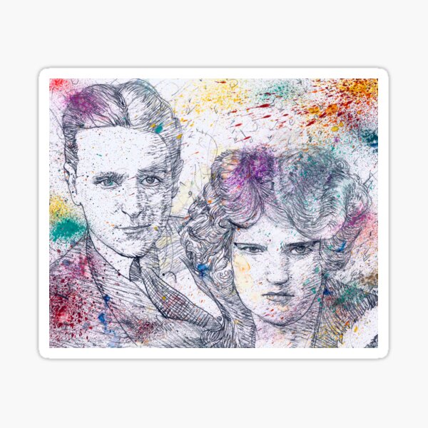 F. SCOTT and ZELDA FITZGERALD watercolor and pencil portrait Sticker