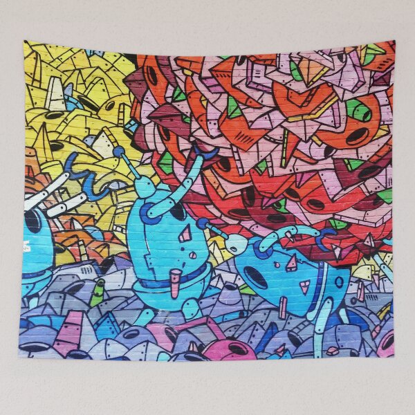 Item preview, Colorful Crazy Cartoon Robots Doodle - Spray Paint Graffiti on Brick designed and sold by CoitoCG.