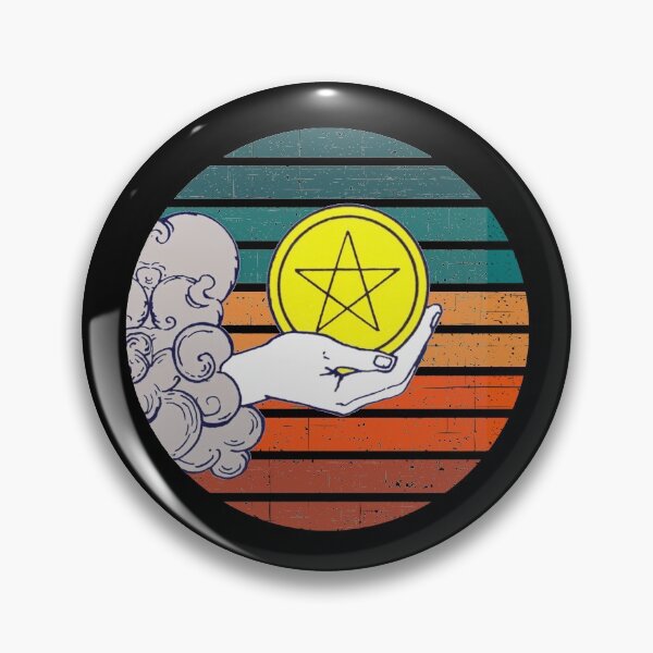 Artikelvorschau, Retro-Tarot-Ass der Pentacles (Münzen) Sonnenuntergang entworfen und verkauft von JustincredibleT.