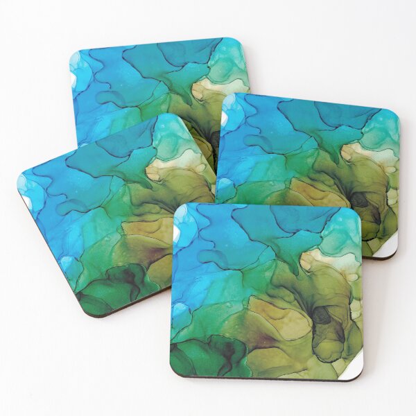 Item preview,  Modern Brown Green and Turquoise Abstract 2.2 Alcohol Ink Painting by Herzart designed and sold by herzart.