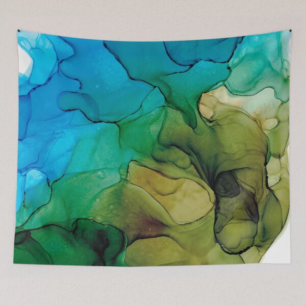 Item preview,  Modern Brown Green and Turquoise Abstract 2.2 Alcohol Ink Painting by Herzart designed and sold by herzart.
