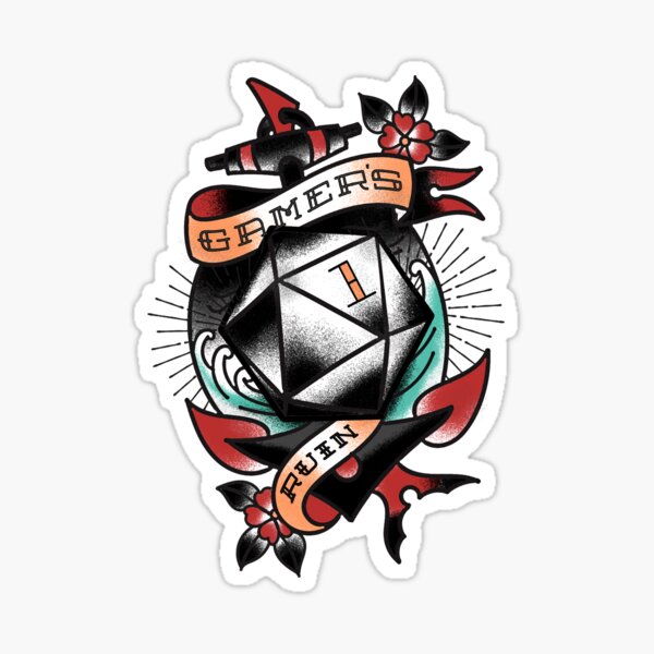 Gamer's Ruin - D20 Traditional Tattoo Sticker