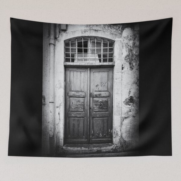 Item preview, Photo of an old wooden door on the island of Crete, Greece in black and white designed and sold by Diana van Neck.