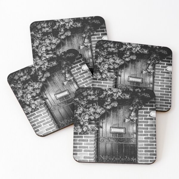 Item preview, Black and white photo of a secret mystery garden door in London designed and sold by Diana van Neck.