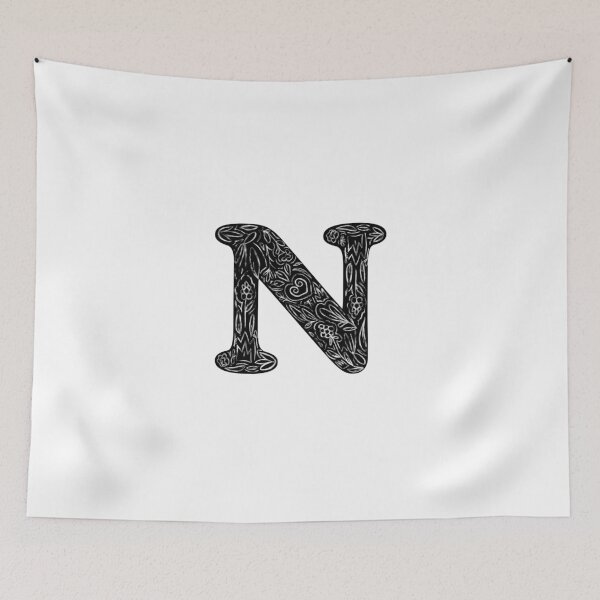 Item preview, Black Floral N Initial / Monogram designed and sold by MessyBestie.