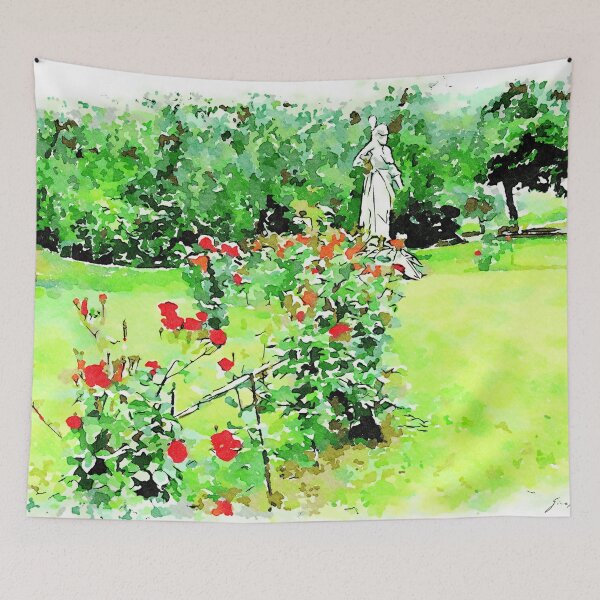 Item preview, Istituto Emiliani: red roses plants and saint monument in the garden designed and sold by Giuseppe Cocco.