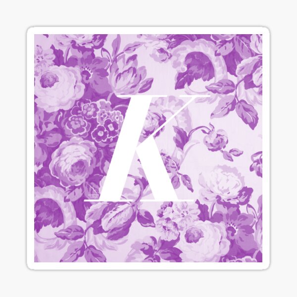 K Letter, Vintage Literary Monogram Purple Botanical Pattern Print Sticker