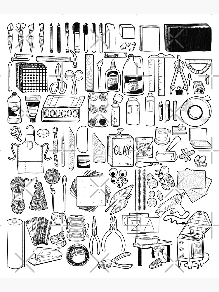 "85+ Art Supply Doodles in Black" Mounted Print for Sale by thecraftace Redbubble