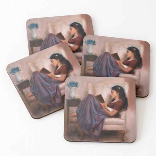 Item preview, Portrait of woman reading a book in a comfy chair designed and sold by Karen Whitworth.
