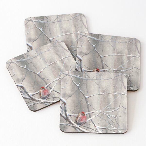 Item preview, Red Bird On Snowy Branches - Winter Scene with Common Redpoll designed and sold by Karen Whitworth.