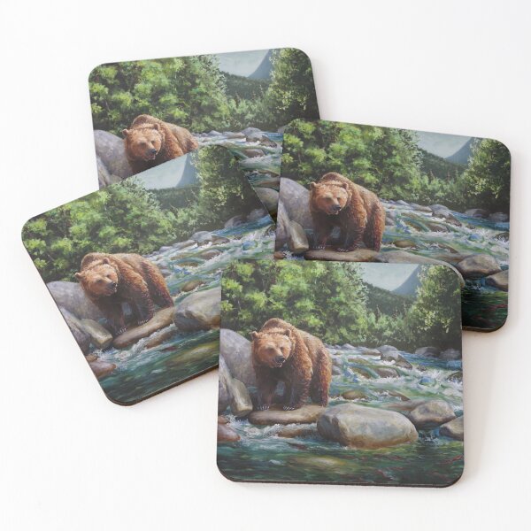Item preview, Brown Bear and Salmon with Rushing River Rapids designed and sold by Karen Whitworth.