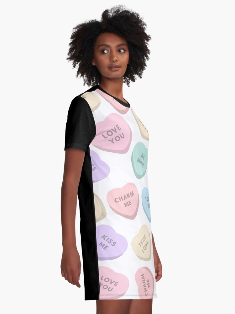 Valentines Candy Hearts Graphic T-Shirt Dress