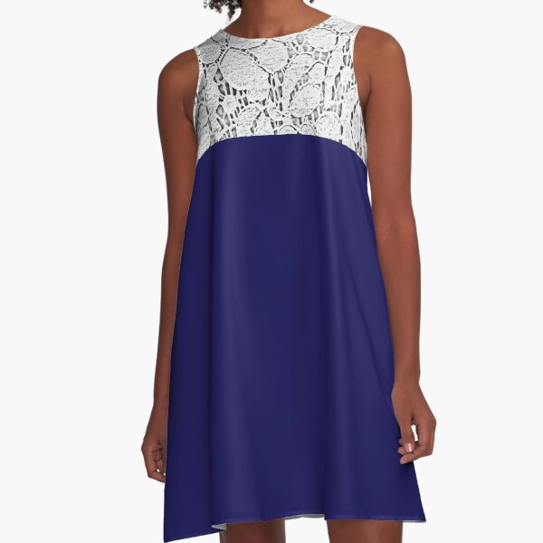 Beautiful off white lace with black or dark blue background A-Line Dress