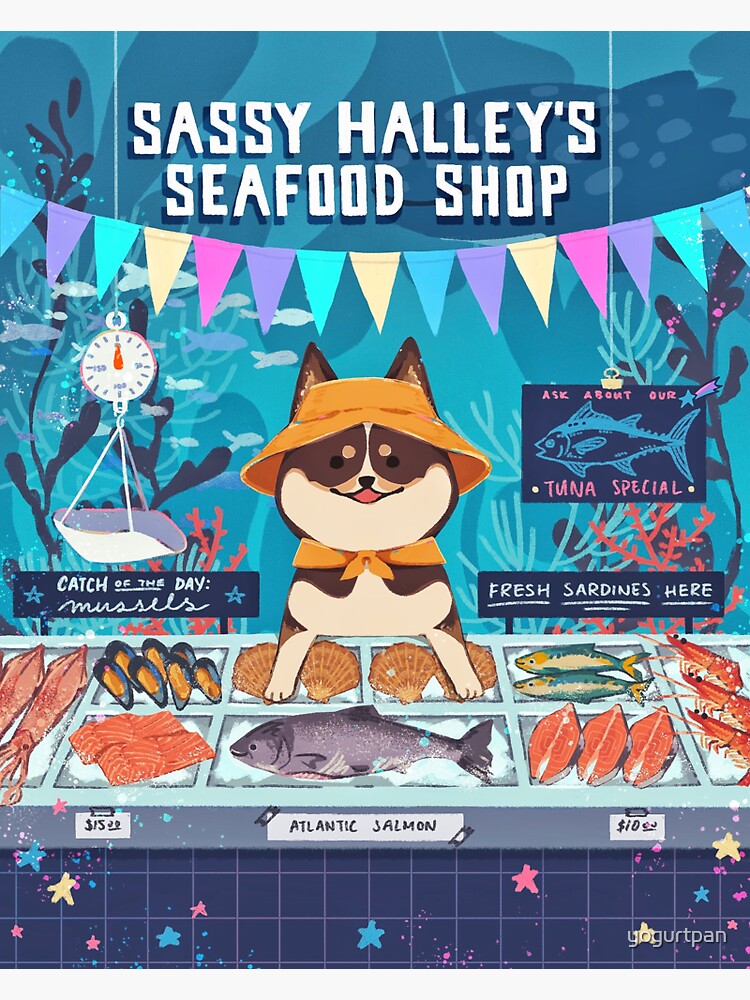 Thumbnail 3 of 3, Sticker, Sassy Halley's Seafood Shop designed and sold by yogurtpan.