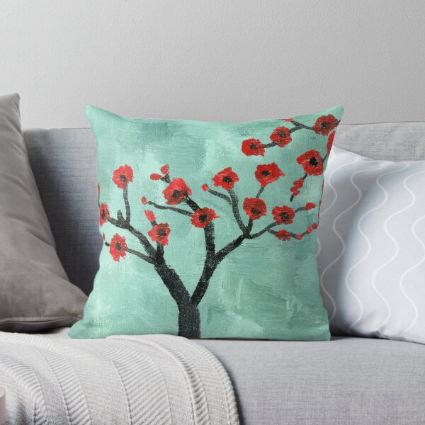 Abstract Red and Green. Oil On Canvas Painting Throw Pillow