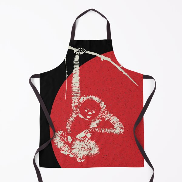 Item preview, Tachibana Morikuni Ancient Japanese Monkey Hanging From A Branch with Red Distressed Sun designed and sold by pelagio.