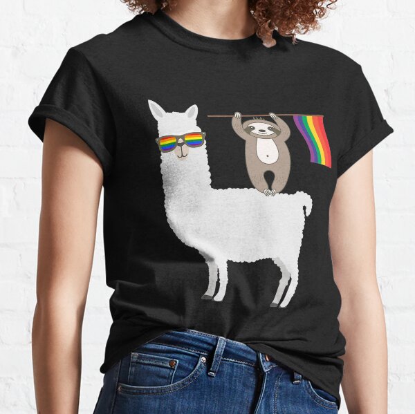 LGBT Sloth Riding A Llama Lesbian Gay Bisexual Transgender Rainbow Pride Classic T-Shirt