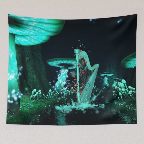 Item preview, Wonderful harp  in a mushroom forest with tree with hearts designed and sold by nicky2342.