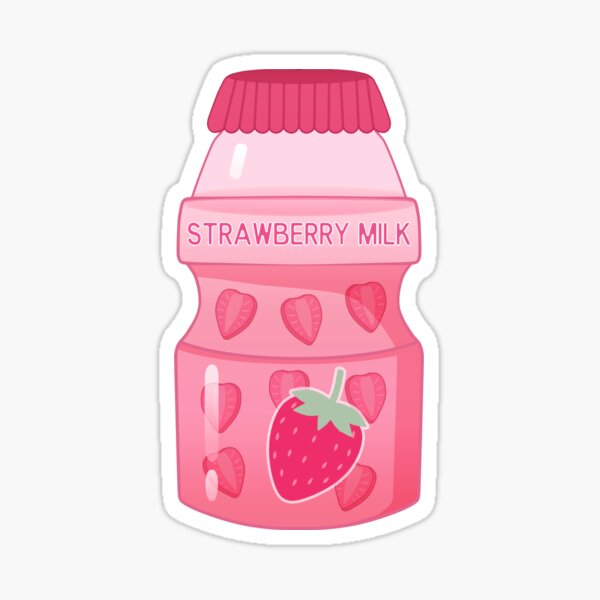 The cute pink strawberry milk bottle - Drink - Sticker