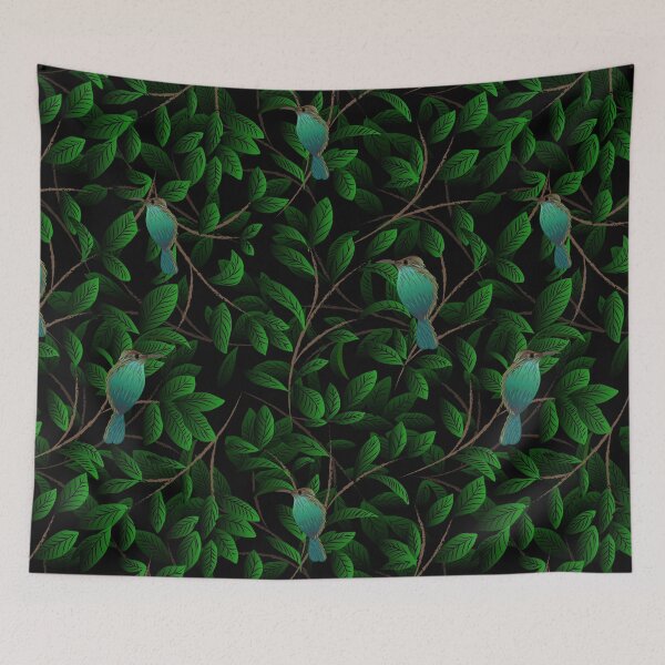 Item preview, Nature Green Leaves with Bird Pattern designed and sold by Skeenazlan.