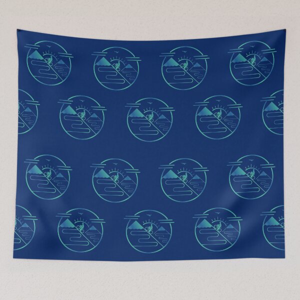 Item preview, Green Blue Cyclist Climbing Mountains Line Art designed and sold by RabeDesigns.