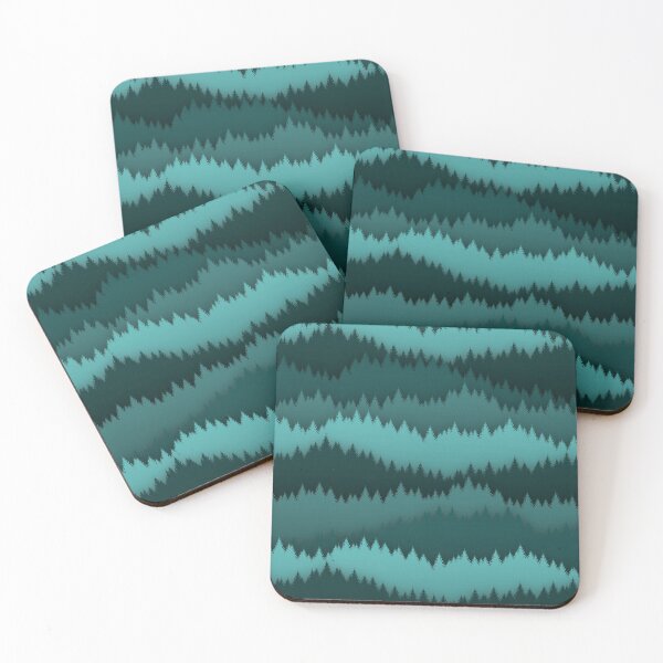 Item preview, Minimalist landscape silhuette covered in pine forest in shades of blue and green designed and sold by CiniArt.
