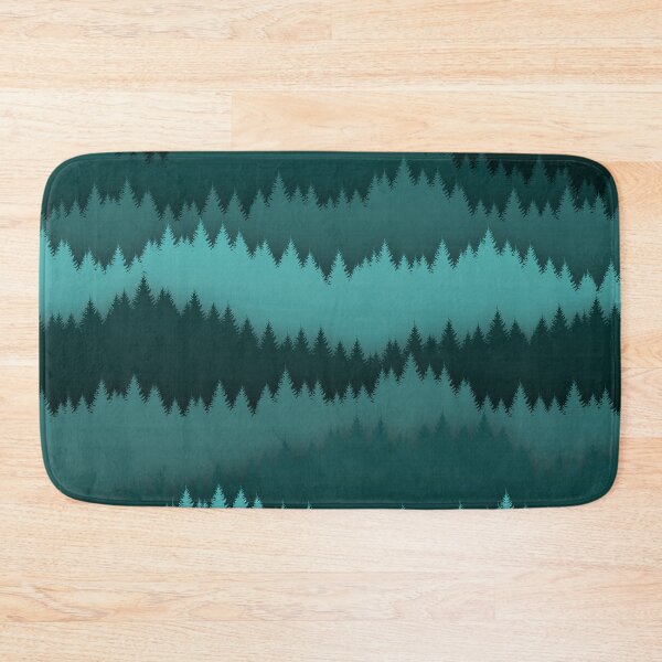 Item preview, Minimalist landscape silhuette covered in pine forest in shades of blue and green designed and sold by CiniArt.