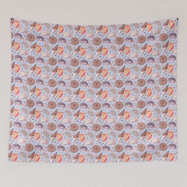 Item preview, seashells on the blue background seamless marine pattern designed and sold by linagaiaart.