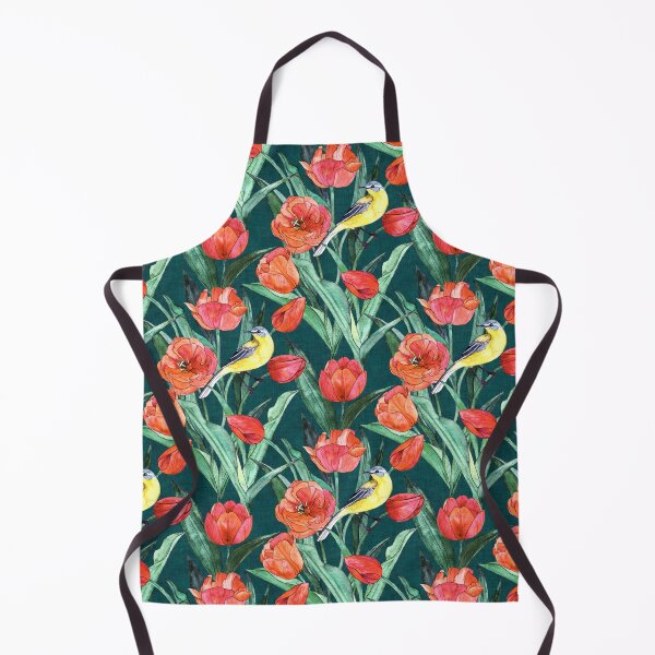 Aperçu de l'œuvre Bergeronnette à tête bleue dans les tulipes - Vert sarcelle profond créée et vendue par micklyn.