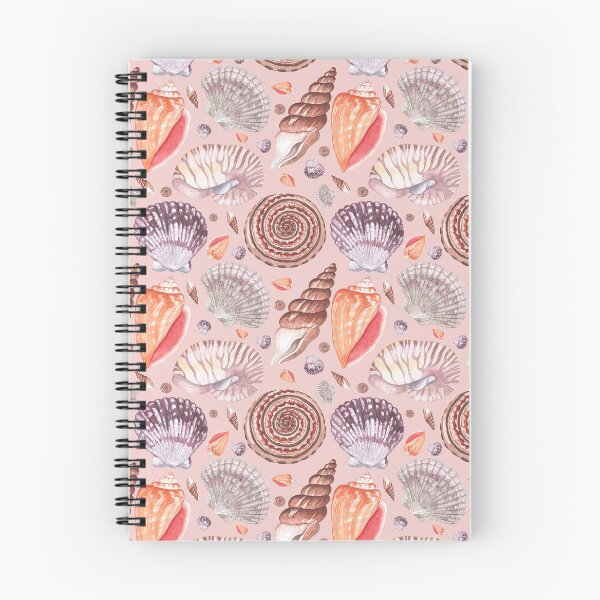 Item preview, hand drawn watercolor seashells seamless pattern on the pink salmon  background designed and sold by linagaiaart.