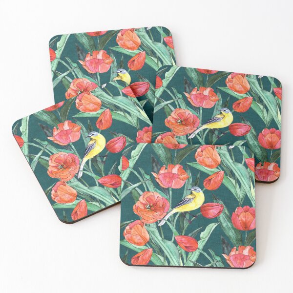 Item preview, Lavandera de cabeza azul en los tulipanes - Verde azulado profundo designed and sold by micklyn.