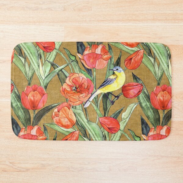 Item preview, Blue Headed Wagtail in the Tulips - Coral and Olive designed and sold by micklyn.