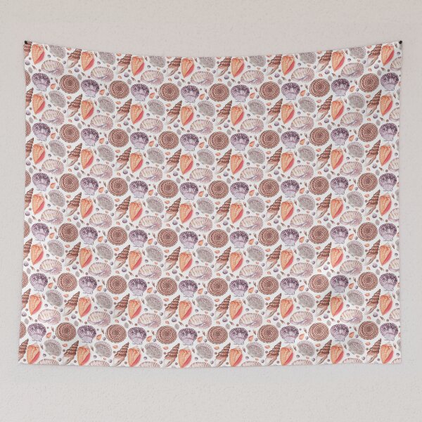 Item preview, hand drawn watercolor seashells seamless pattern on the white background designed and sold by linagaiaart.