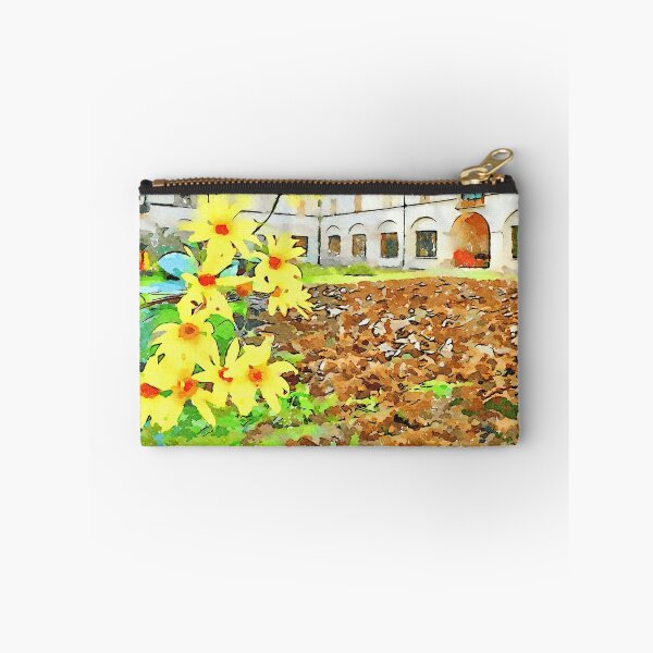 Item preview, Istituto Emiliani: yellow flowers with plowed field inside cloister of the convent designed and sold by Giuseppe Cocco.