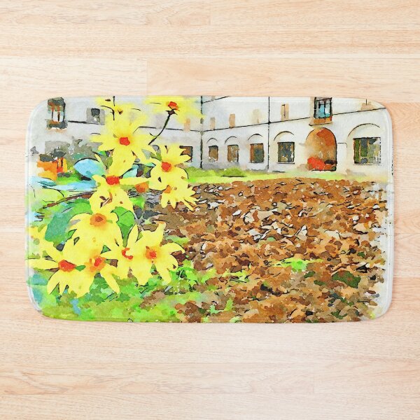 Item preview, Istituto Emiliani: yellow flowers with plowed field inside cloister of the convent designed and sold by Giuseppe Cocco.