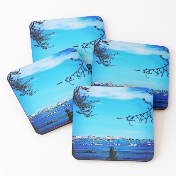 Item preview, Lake Constance and snow-capped mountains in spring comic style designed and sold by frankuffmann.
