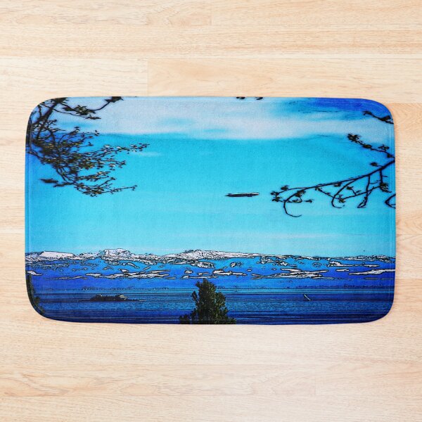 Item preview, Lake Constance and snow-capped mountains in spring comic style designed and sold by frankuffmann.