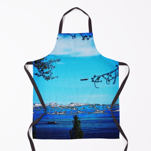 Item preview, Lake Constance and snow-capped mountains in spring comic style designed and sold by frankuffmann.