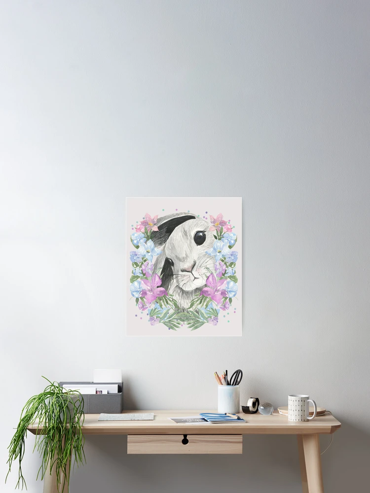 Thumbnail 2 of 3, Poster, Pretty Bunny Rabbit Spring Florals designed and sold by TLSDesigns.