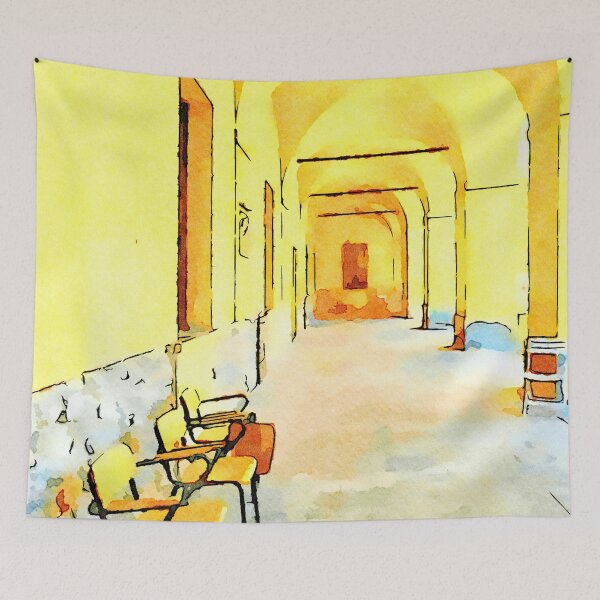 Item preview, Istituto Emiliani: three chairs on the porch of the cloister designed and sold by Giuseppe Cocco.