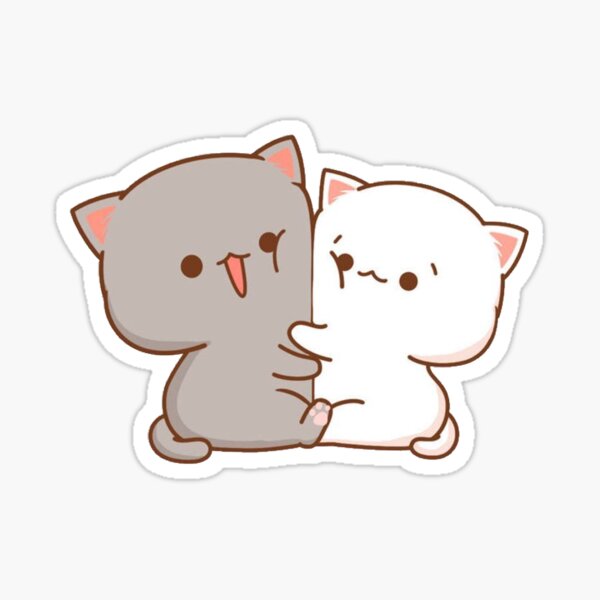 cute kawaii cats hugging cartoon Sticker