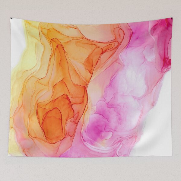 Item preview, Yellow Golden Orange and Pink Abstract 2.3 Modern Alcohol Ink Painting by Herzart designed and sold by herzart.