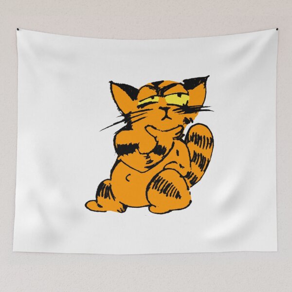 Item preview, ink illustration of an orange fluffy cat in a thinking posefunny character smart yellow eyes cute kitty designed and sold by manuelunsui.